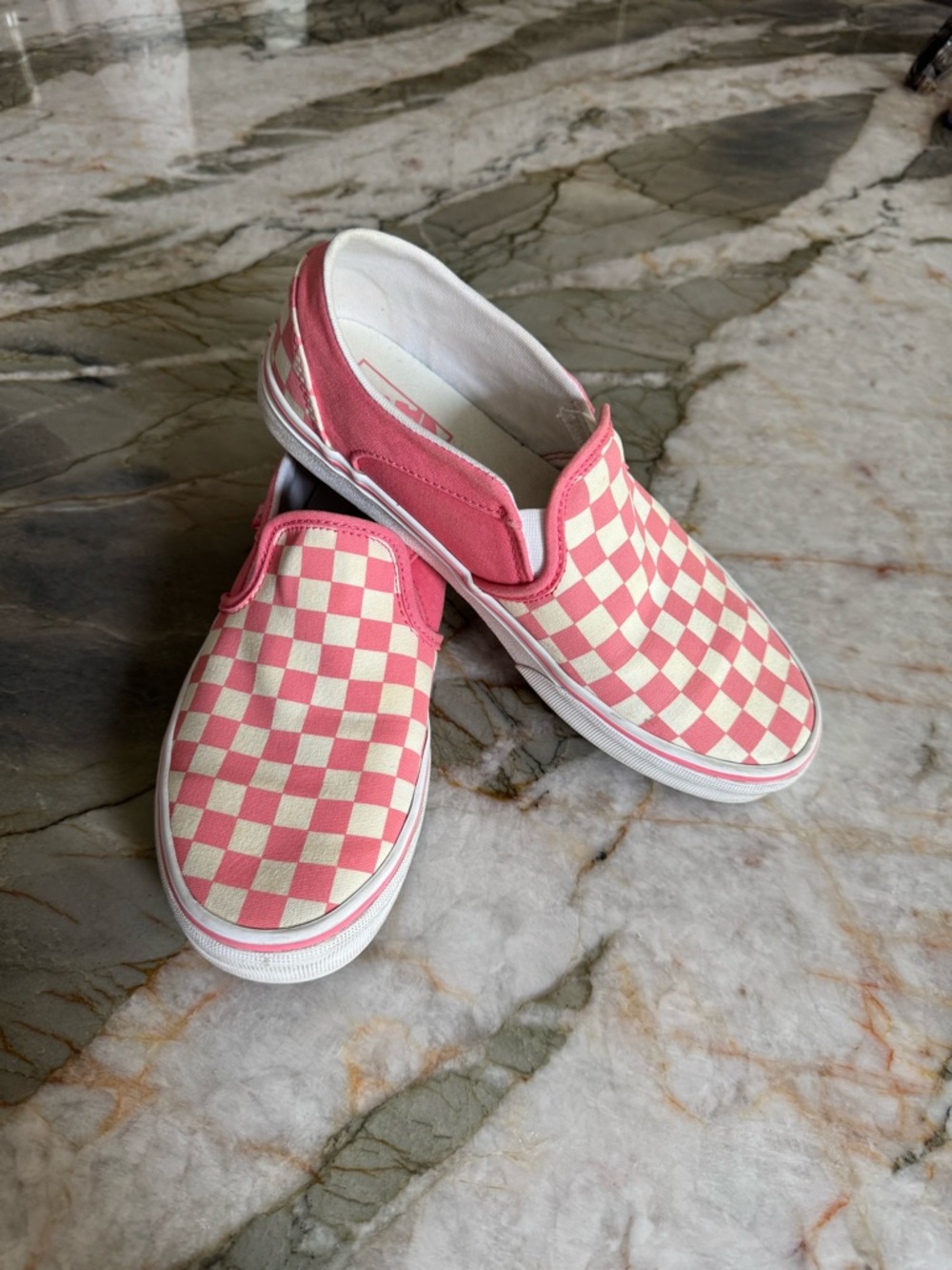 Vans Womens Pink and Cream Checkerboard Slip-On